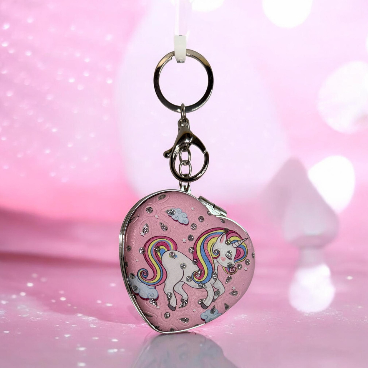Heart shaped Unicorn bagcharm with mirror