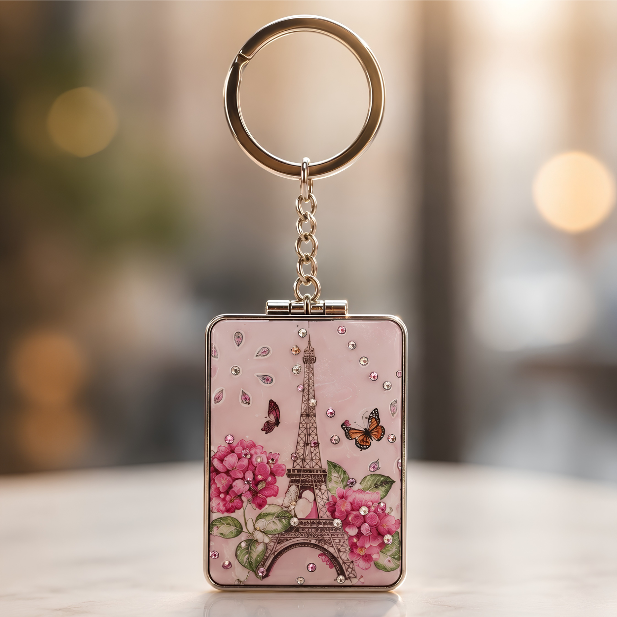 Rectangular eiffel tower bagcharm with mirror