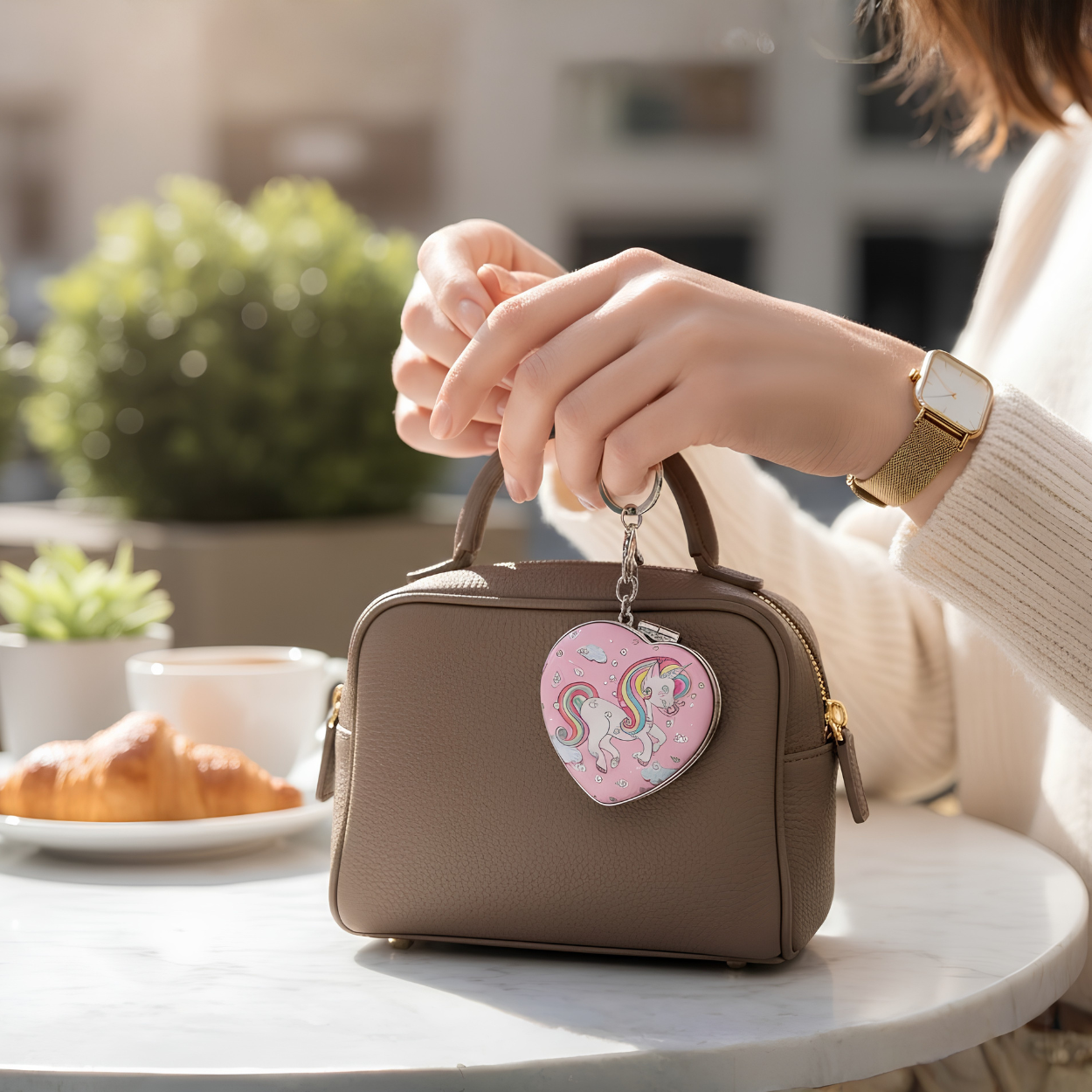 Heart shaped Unicorn bagcharm with mirror