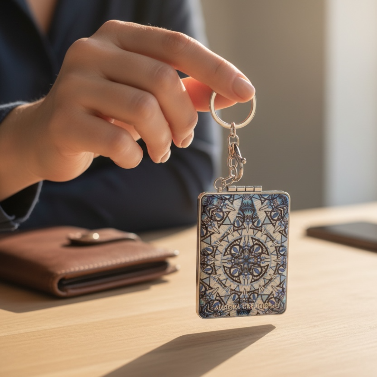 Rectangular mandela effect bagcharm with mirror