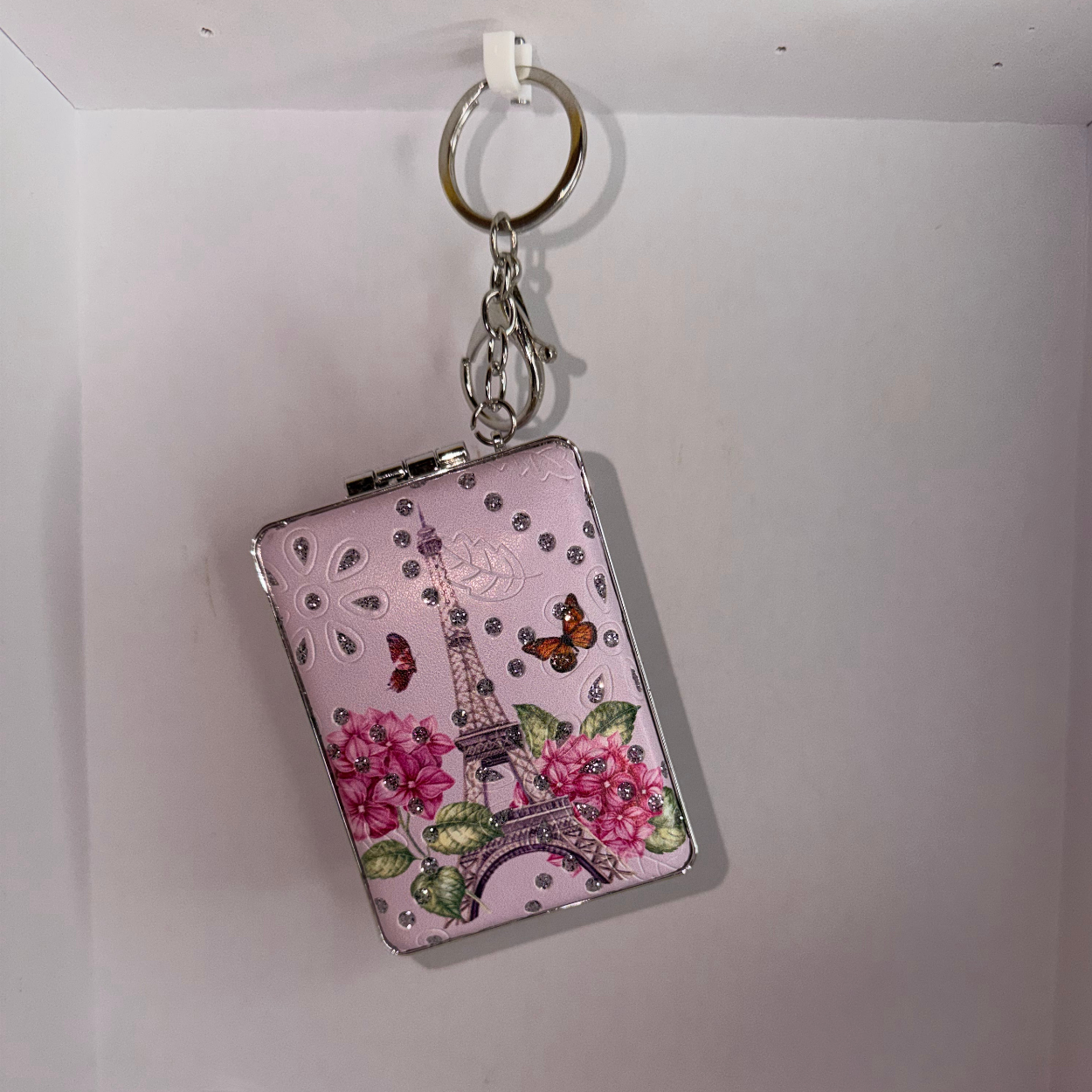 Rectangular eiffel tower bagcharm with mirror