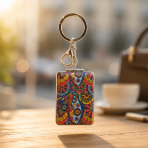 Rectangular abstract effect bagcharm with mirror