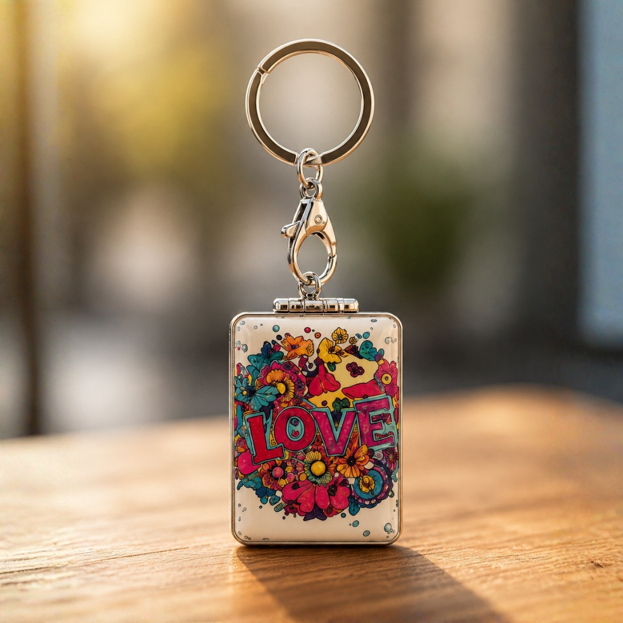 Pink Rectangular love bagcharm with mirror