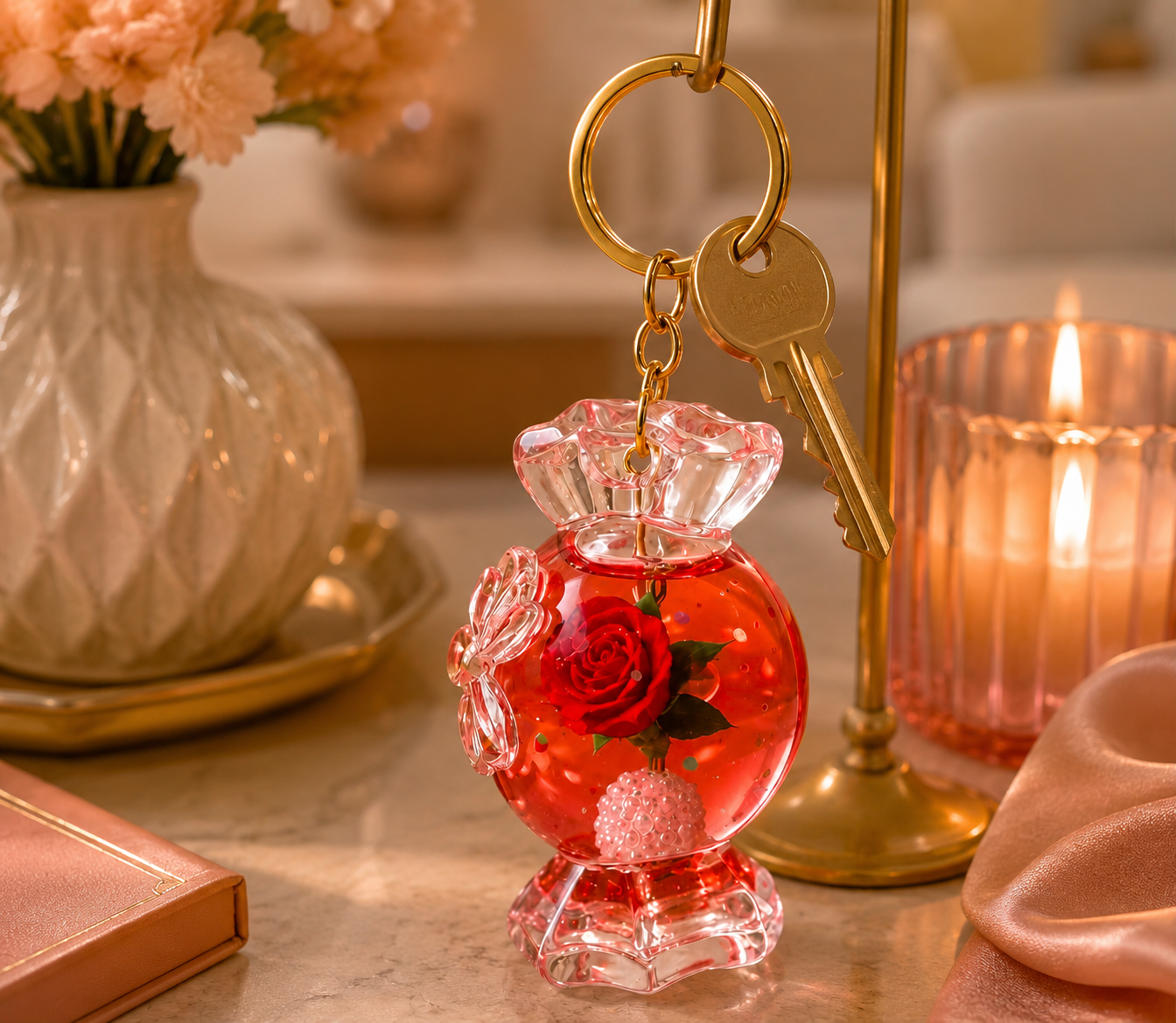 Red rose resin bagcharm