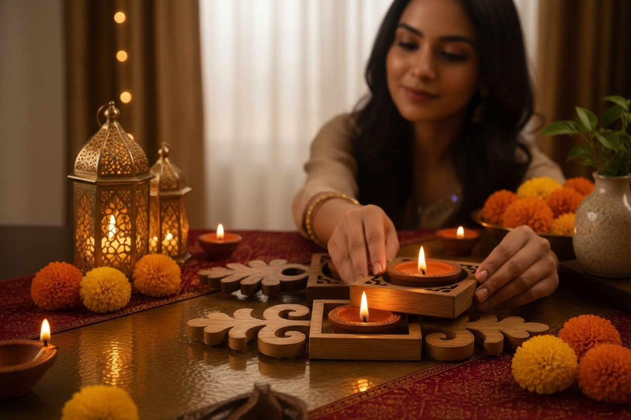 Floral Dual Diya Holder