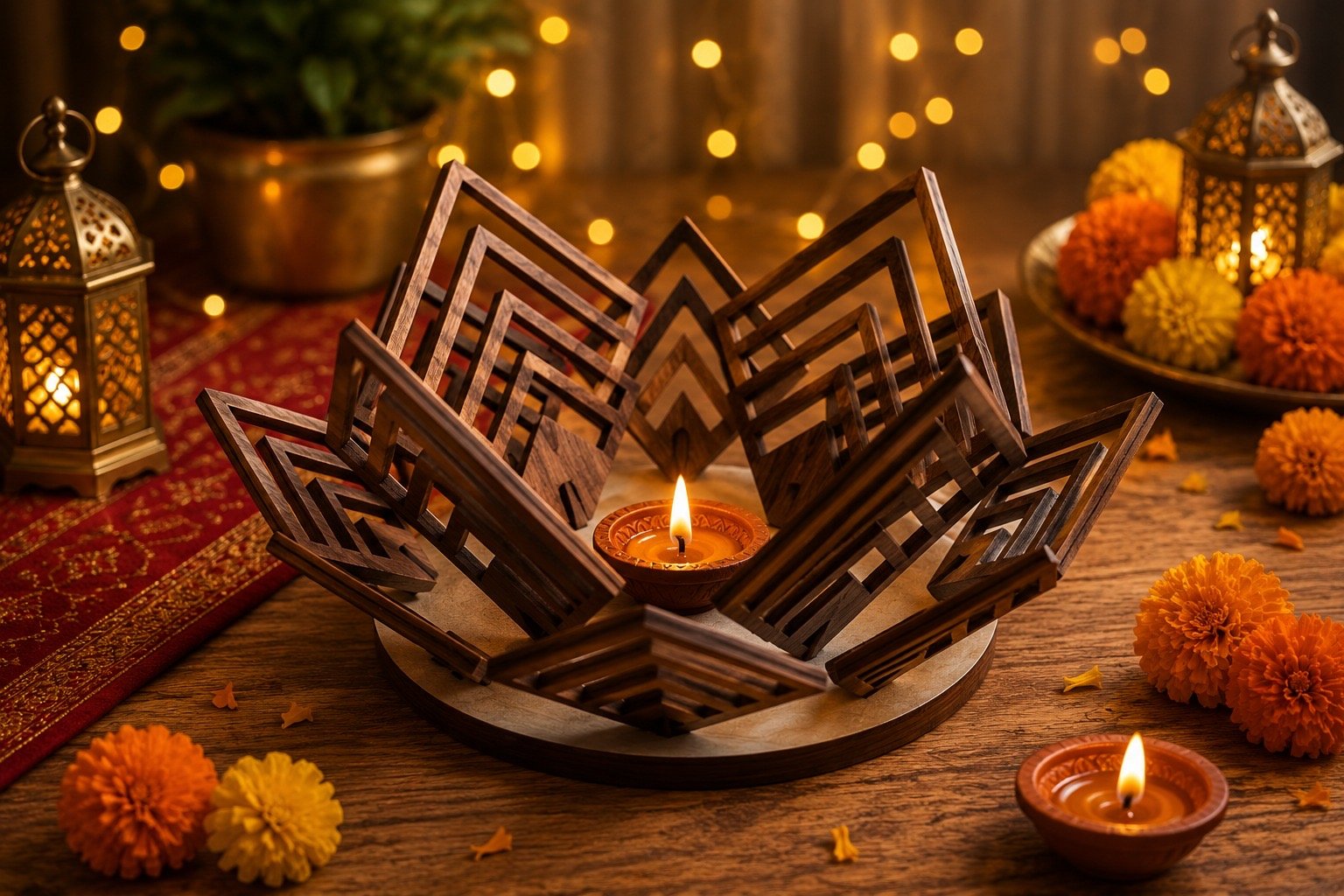 Geometric Lotus Diya Holder