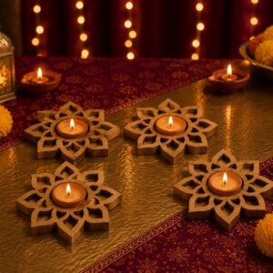 Premium Lotus Bloom MDF Diya Holder (Set of 4)