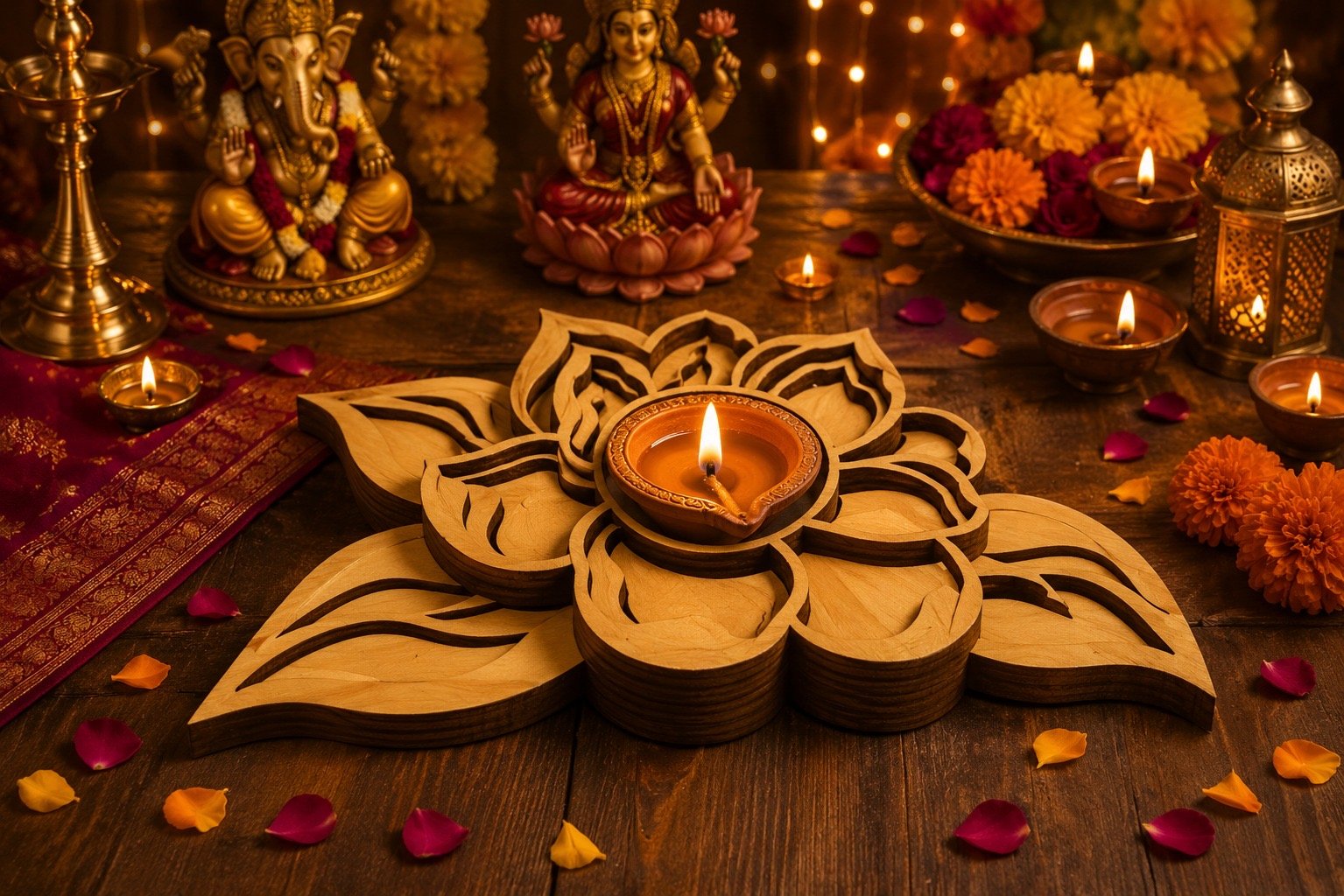 Lotus Blossom MDF Diya Holder