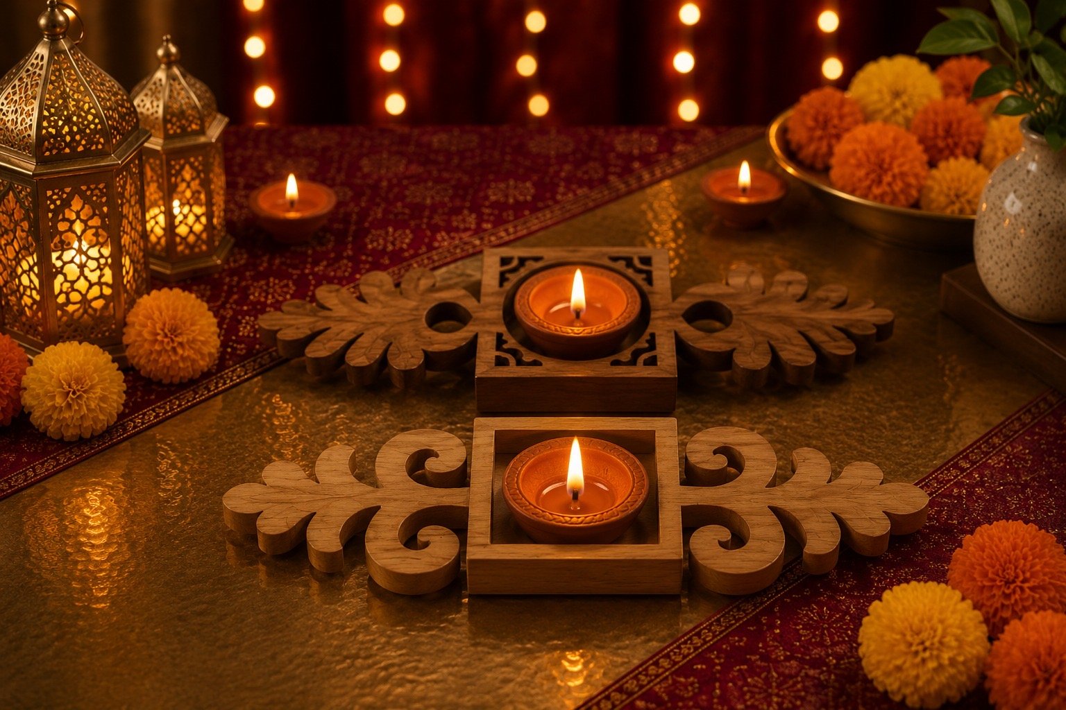 Floral Dual Diya Holder
