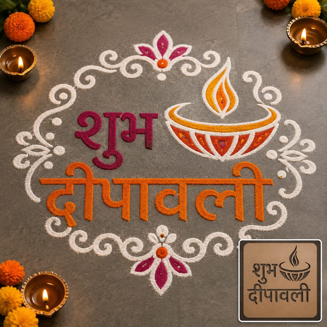 Shubh Deepavli Hindi Rangoli Design