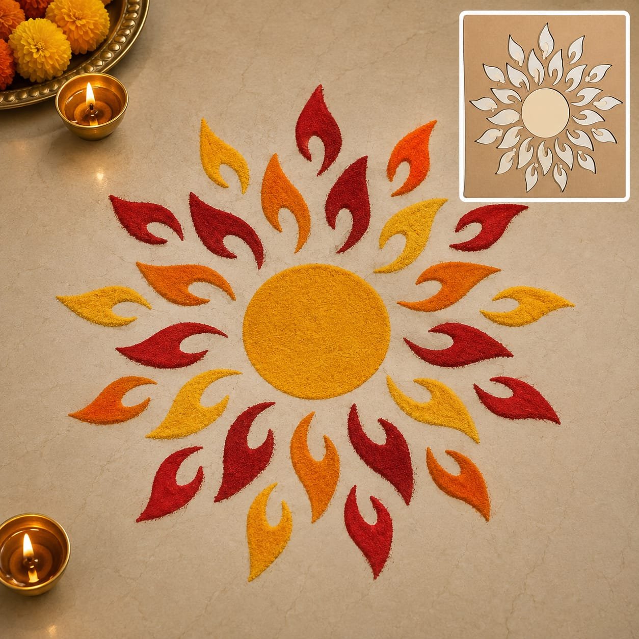 Blazing Sun Rangoli Design